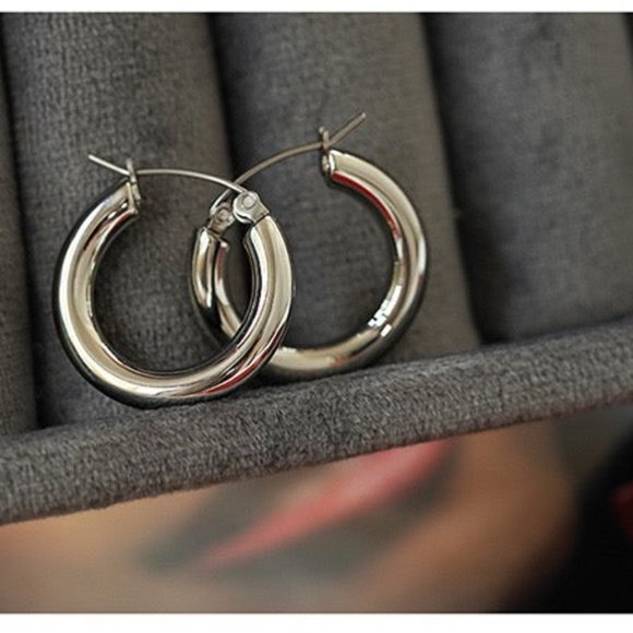 Classy Gold Hoop Earrings, Medium Hoop Earrings - Picture 5 of 6